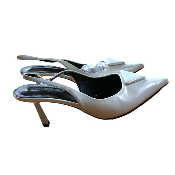Tony Bianco Bertie high heels Slingbacks shoes White high shine  Revolve Sz 9.5 - Picture 12 of 15